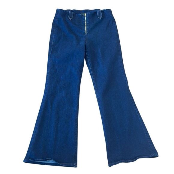 Express 70’s flare high rise dark wash jeans front zipper 8 - Picture 1 of 11